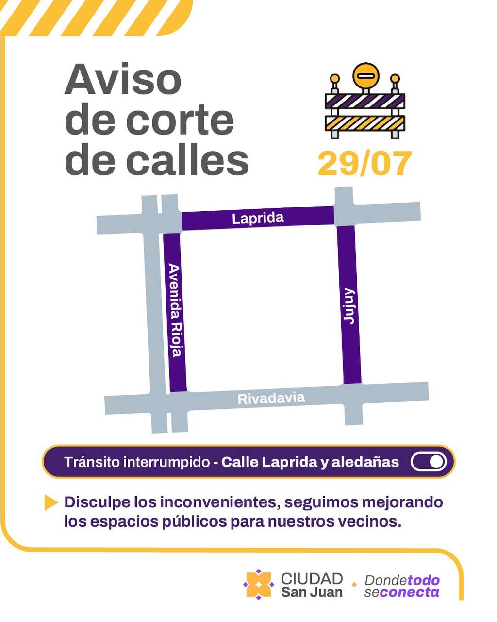 Cortan el tránsito en pleno centro sanjuanino por obras públicas