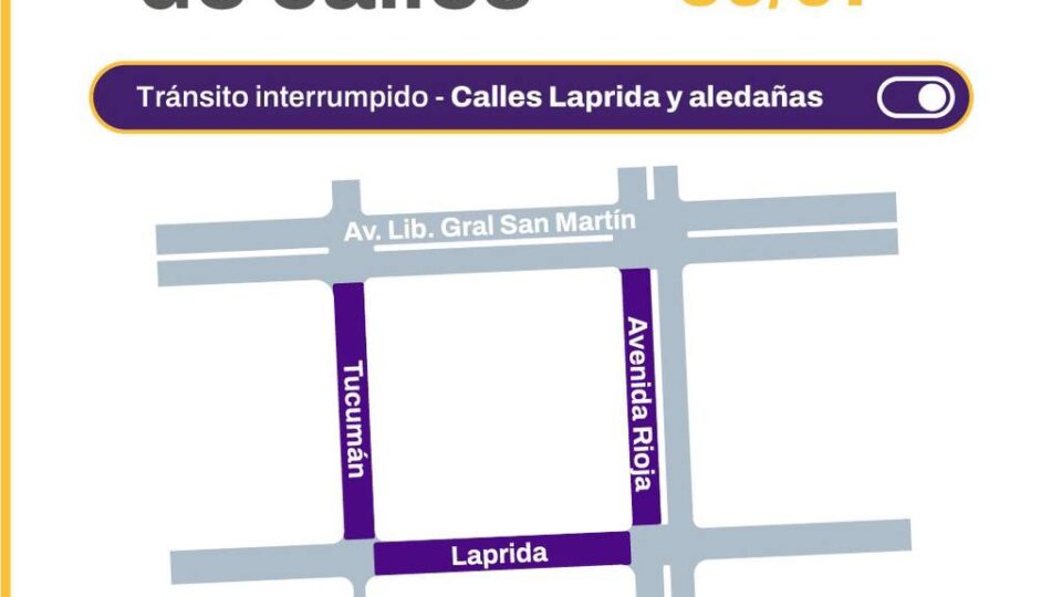 Cortan la calle Laprida por obras del Plan 50 Cuadras