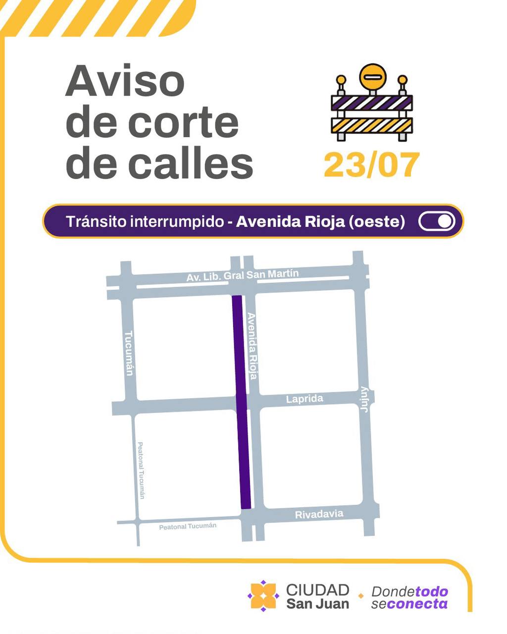 Cortan un tramo de Av. Rioja este jueves por obras del Plan 50 Cuadras