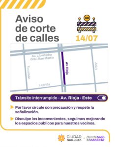 Cortan un tramo de Av. Rioja este martes por obras del Plan 50 Cuadras