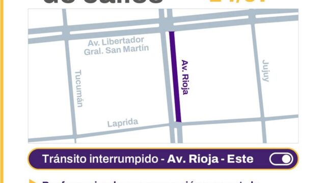 Cortan un tramo de Av. Rioja este martes por obras del Plan 50 Cuadras