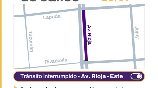 Corte de tránsito en Av. Rioja por trabajos en la Ciudad de San Juan
