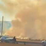 Incendio en un cañaveral cerca de Ruta 40 en Capital