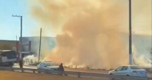 Incendio en un cañaveral cerca de Ruta 40 en Capital