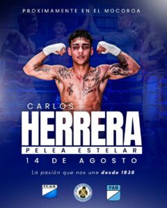 Carlos Herrera peleará el 14 de agosto en el Club Mocoroa