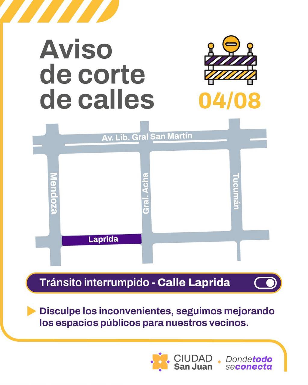 Cortan la calle Laprida por obras del Plan 50 Cuadras