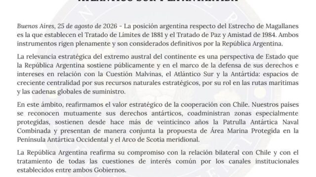 La Cancillería ratificó los tratados vigentes sobre la soberanía del Estrecho de Magallanes