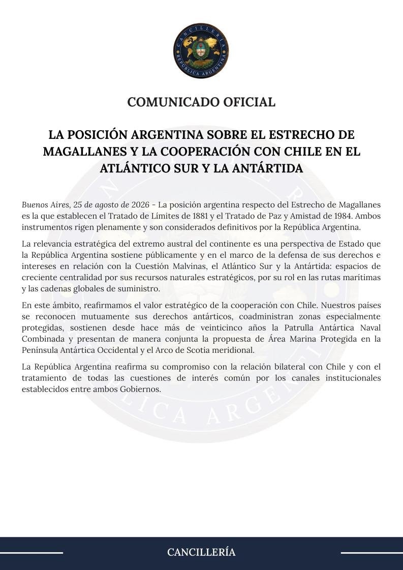 La Cancillería ratificó los tratados vigentes sobre la soberanía del Estrecho de Magallanes