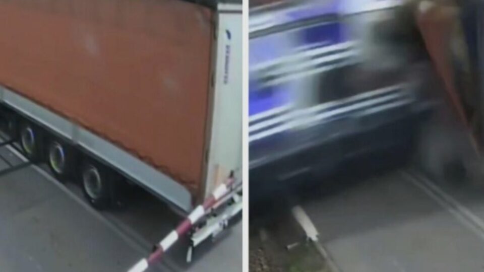Camión impactado por tren en Polonia