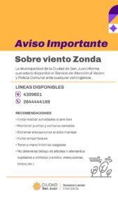 Muni de San Juan dispone servicio ante zonda