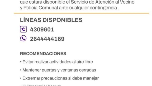 Muni de San Juan dispone servicio ante zonda