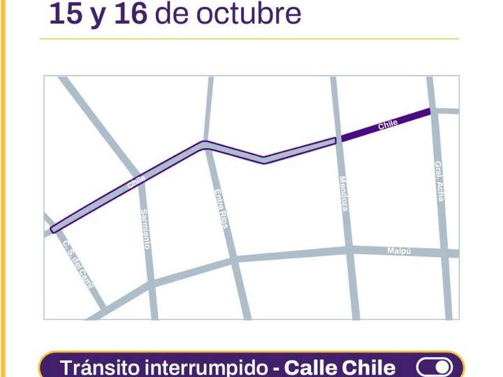 Cortes de tránsito en calle Chile por trabajos de repavimentación
