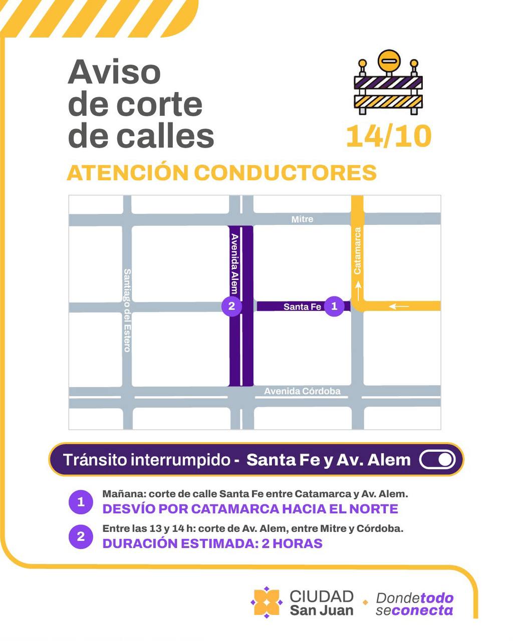 Cortes de tránsito en el centro sanjuanino este miércoles
