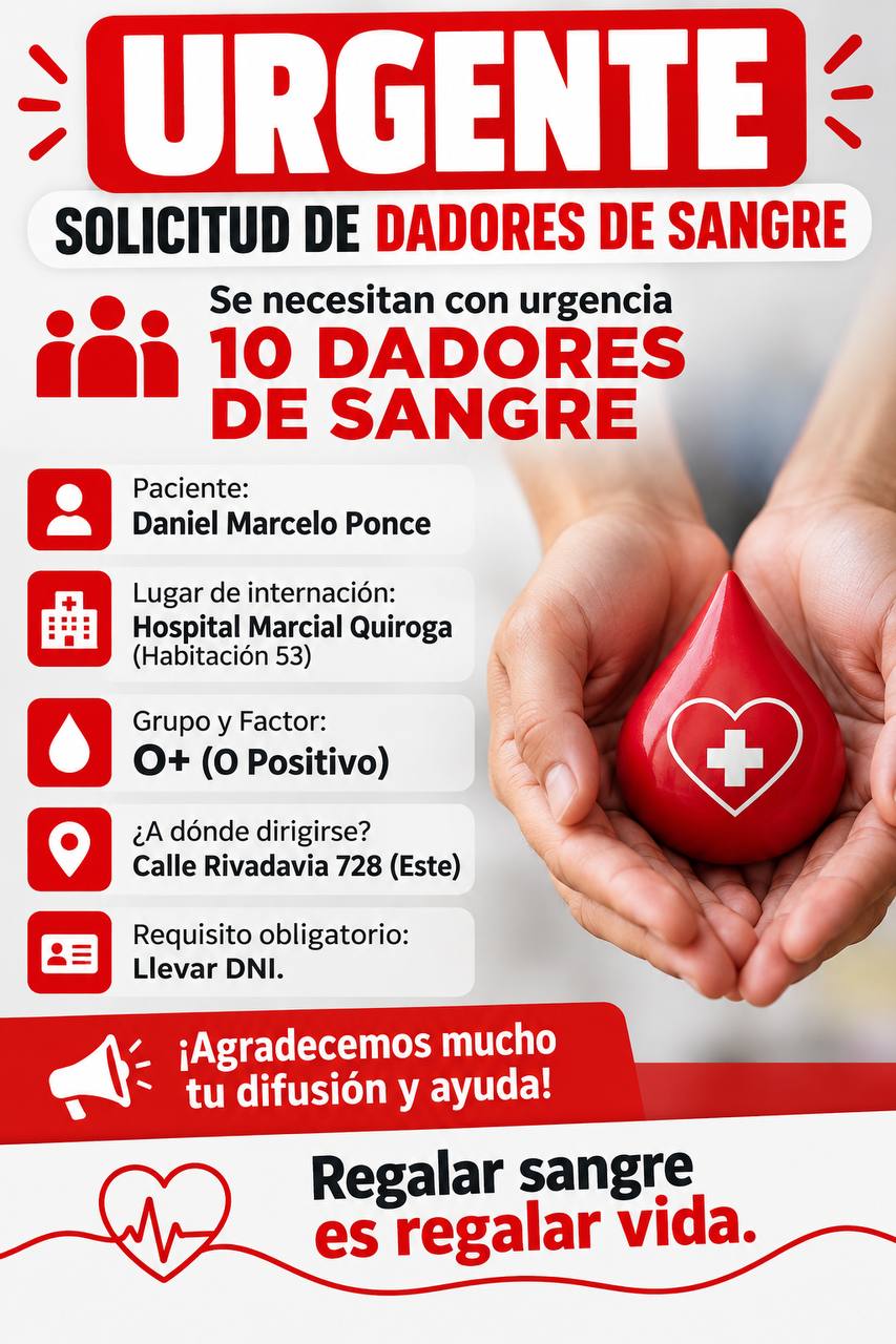 Se buscan donantes de sangre urgentemente en el Hospital Quiroga